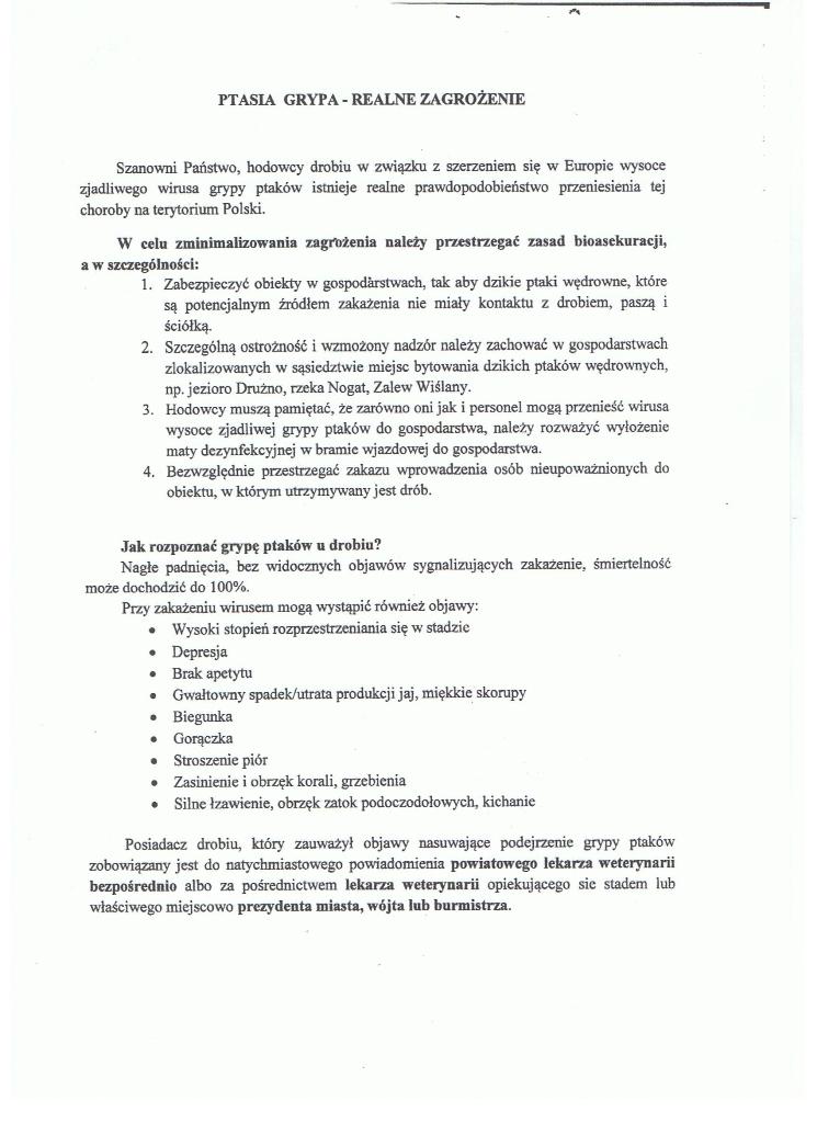 Zdjęcie numer 1 w artykule: PTASIA GRYPA - REALNE ZAGROŻENIE